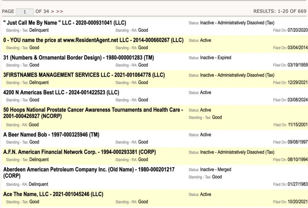 Wyoming LLC Search Results - HowStartLLC Wyoming business entity search results