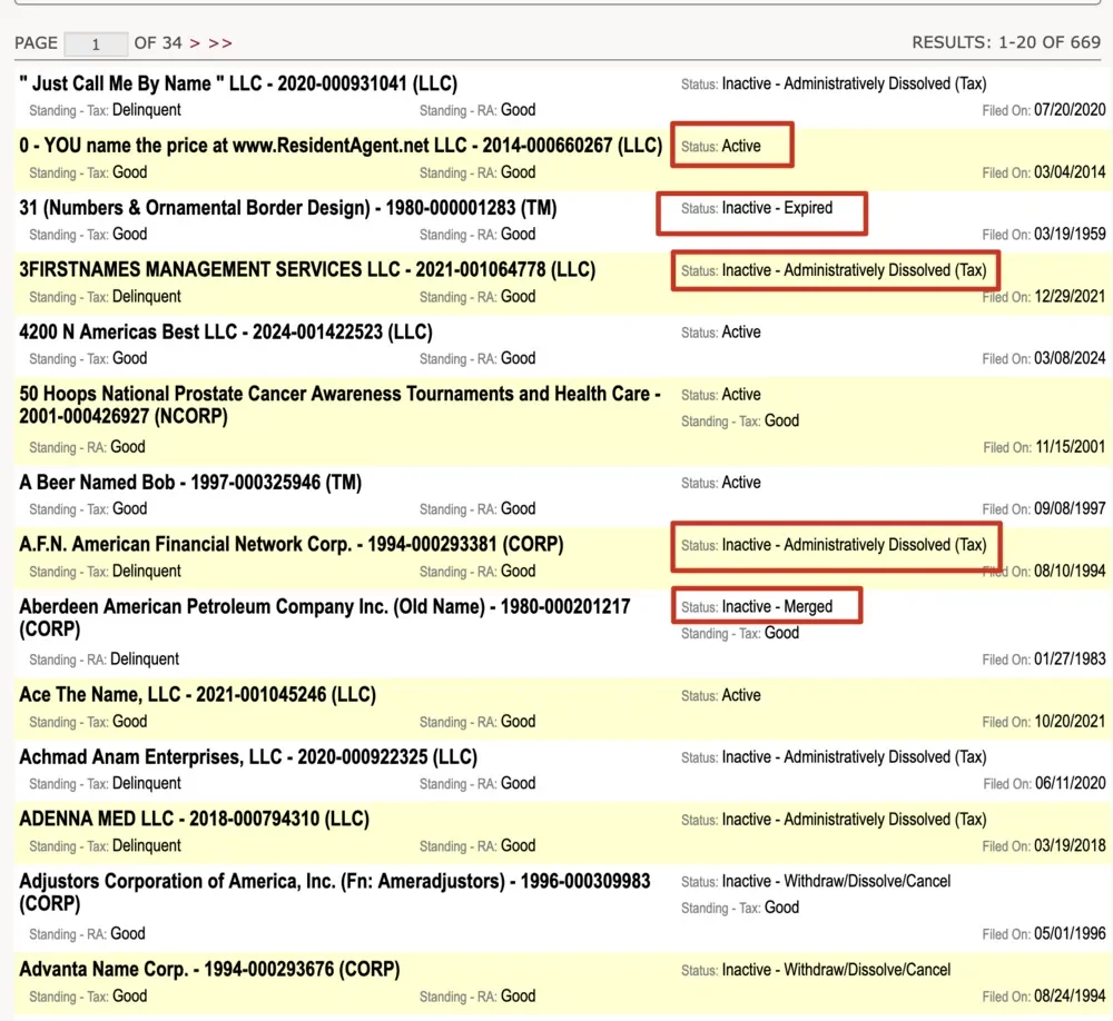 Wyoming LLC Status Search Results - HowStartLLC Wyoming LLC Search Results - Company Status